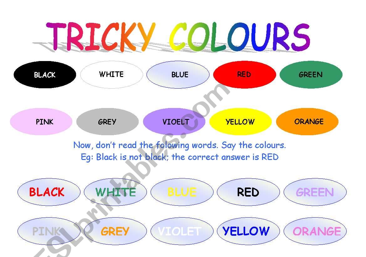 TRICKY COLOURS worksheet