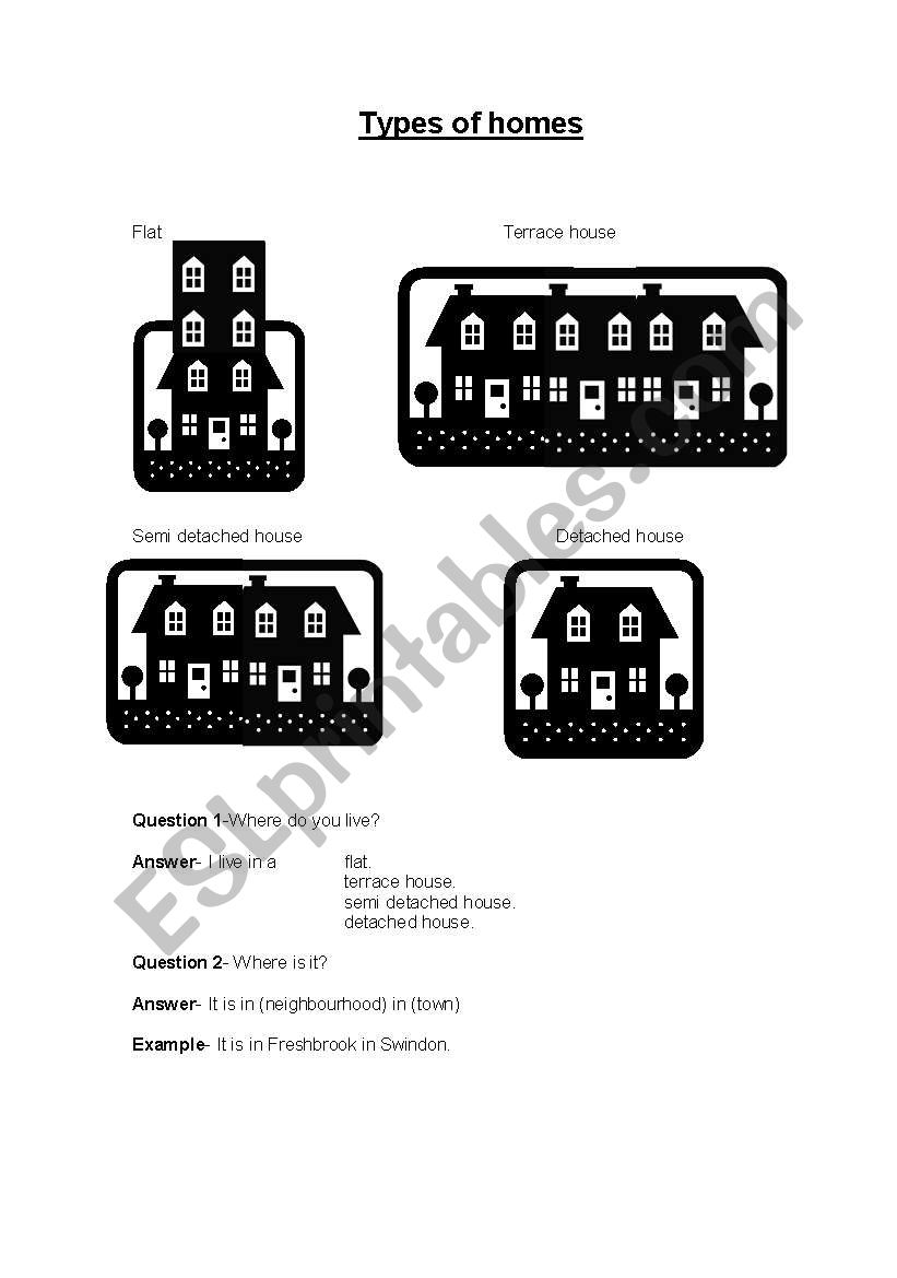 Different types of homes worksheet