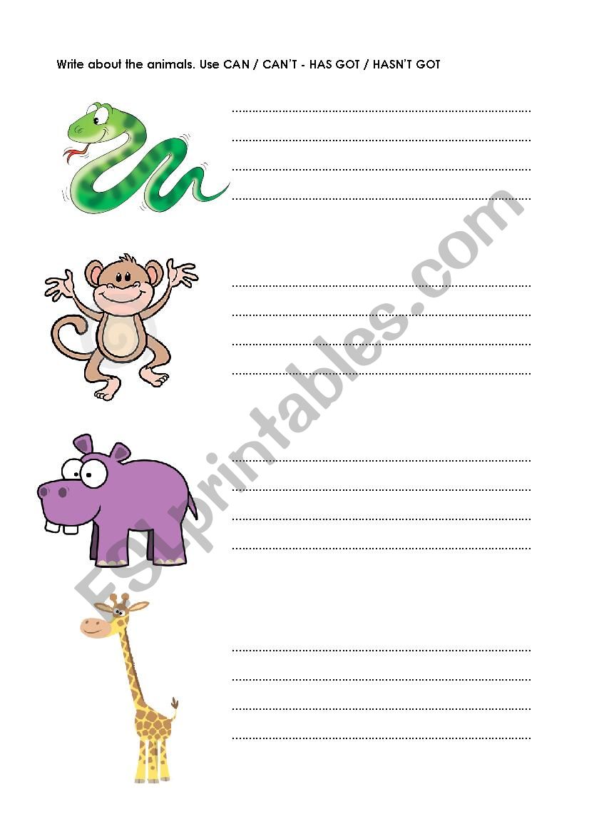 Describe the animals worksheet