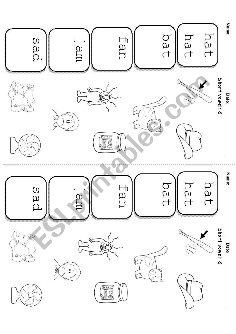 Short vowel a worksheet