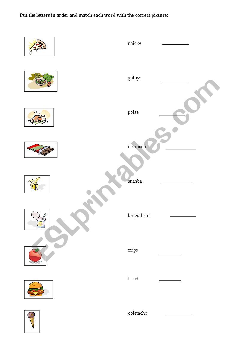 food worksheet