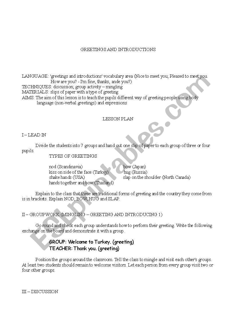 Greetings and introductions worksheet