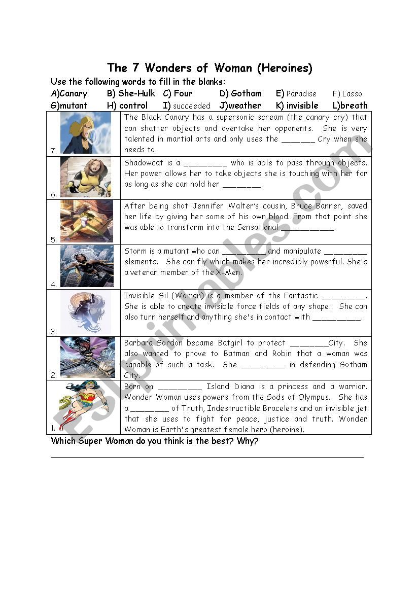 Heroines worksheet