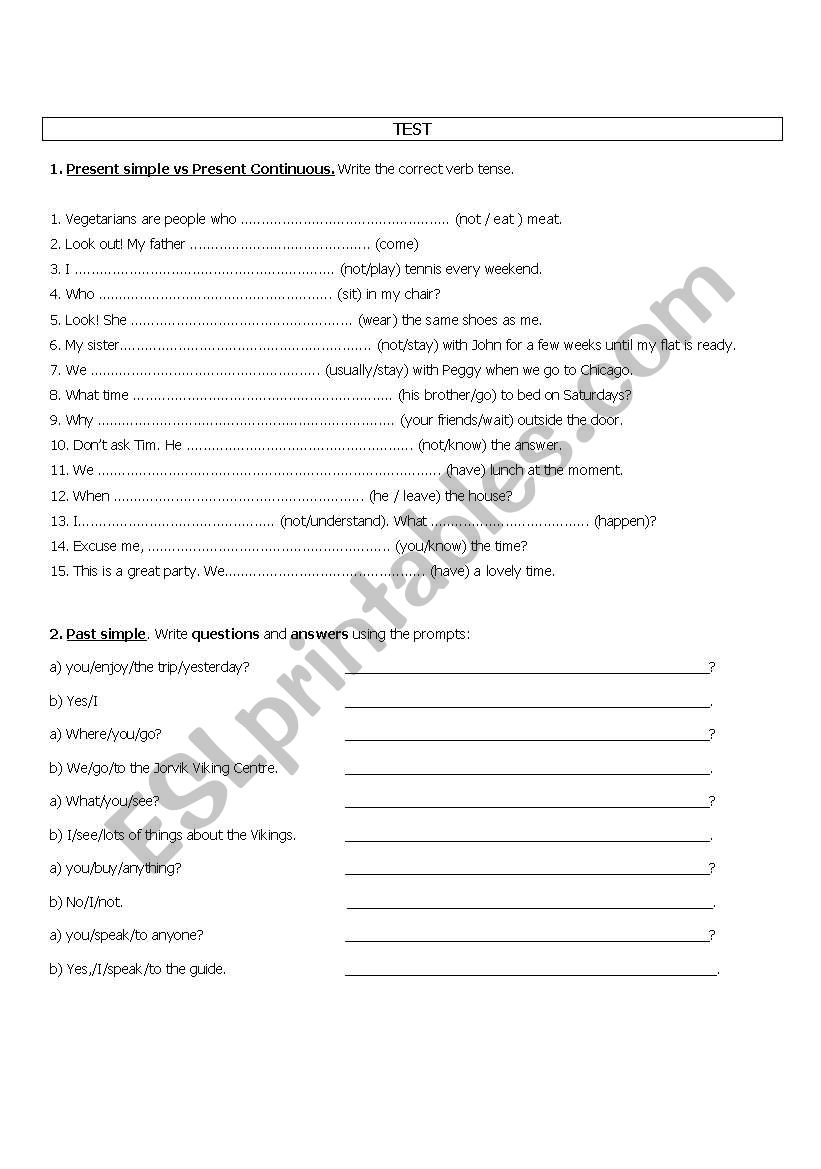 Grammar test worksheet