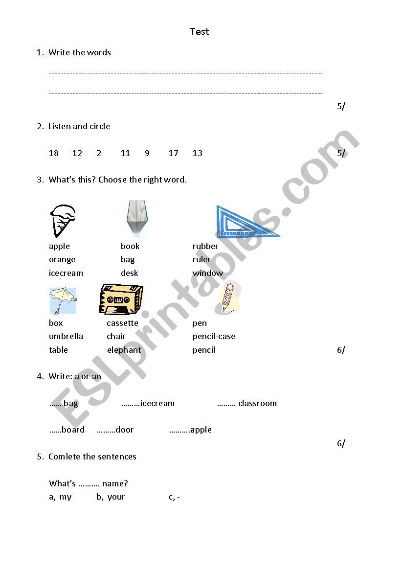 General Test worksheet