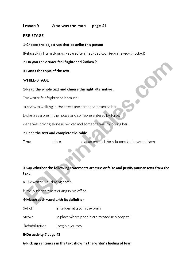 who was the man? lesson 9 1st form secondary education