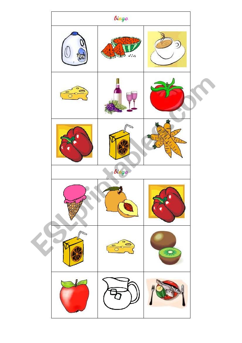 Food Bingo Game Cards II worksheet
