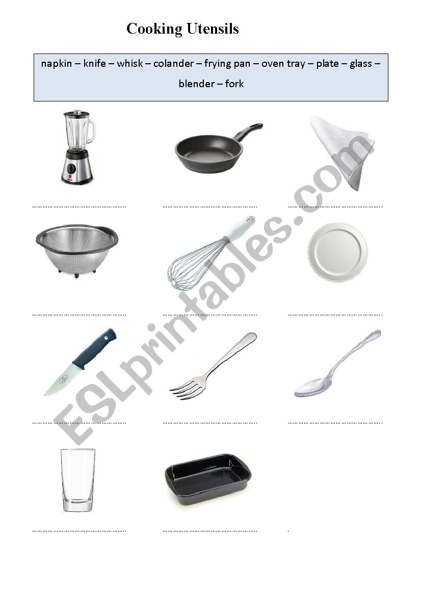 Cooking utensils worksheet