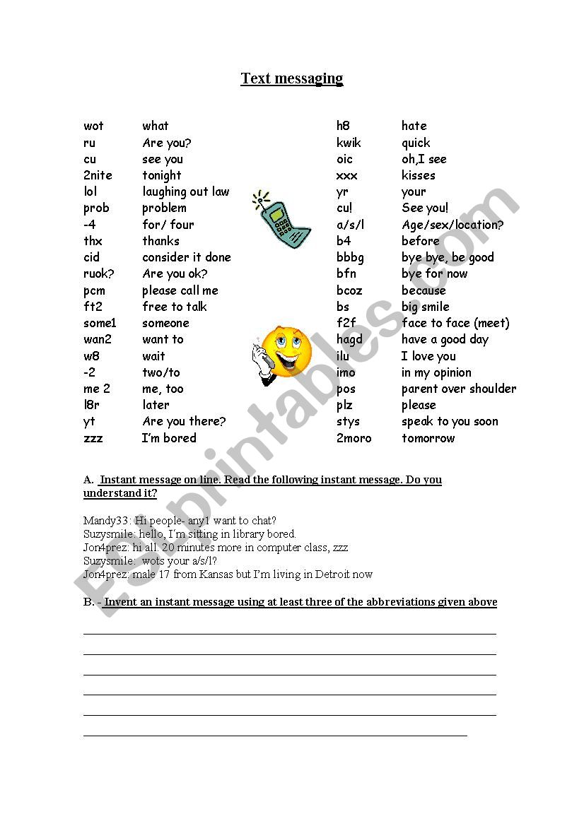 Text Messaging worksheet