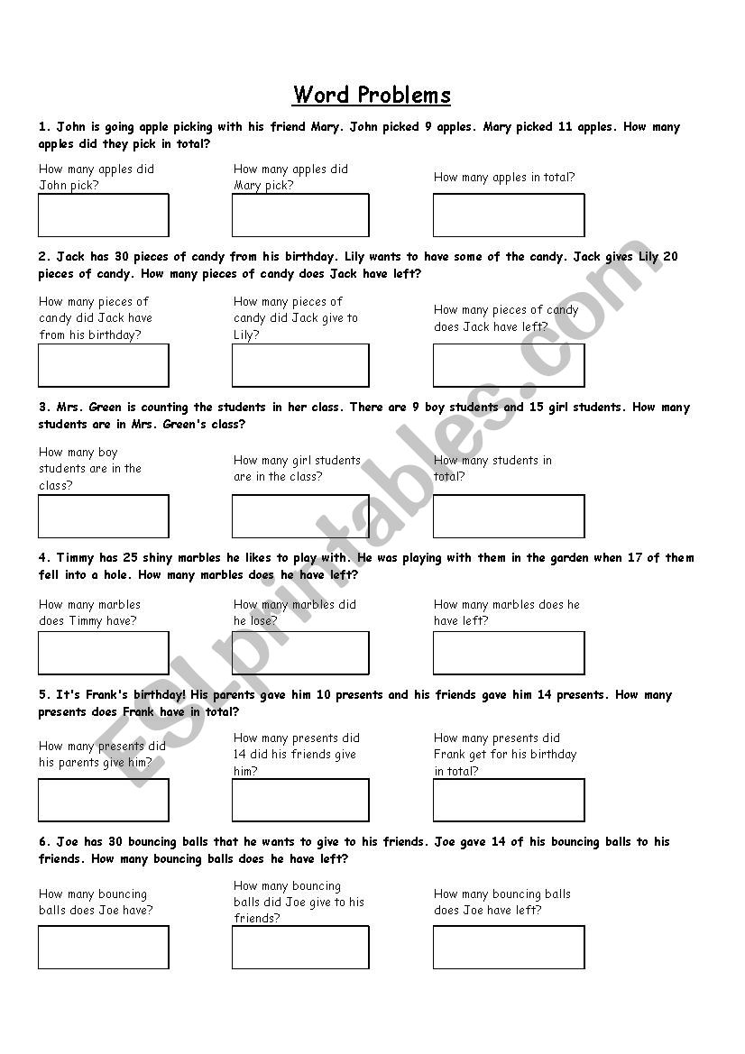 Math Word Problems - Addition & Subtraction