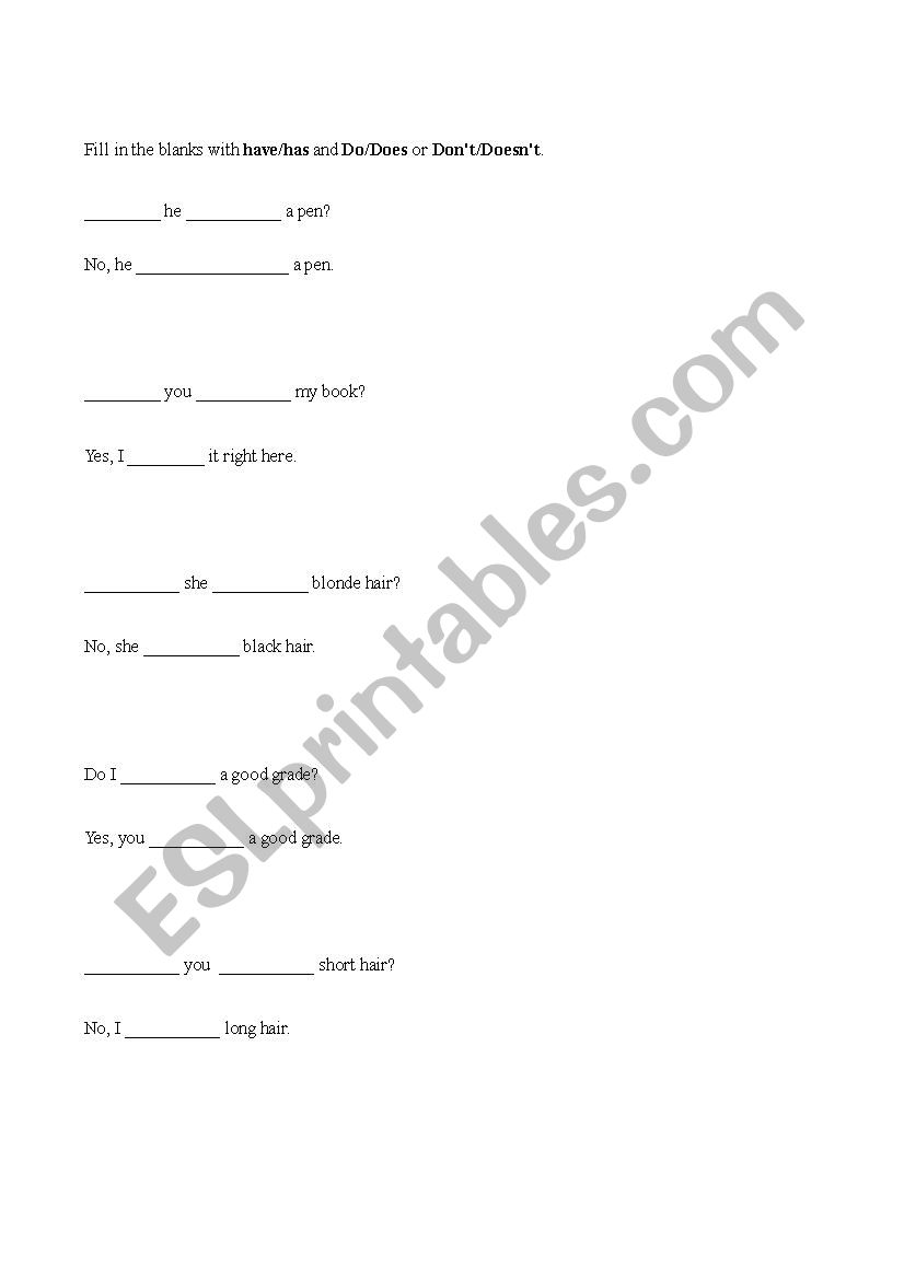 Practicing the verb Â´to haveÂ´ and auxiliary verbs.