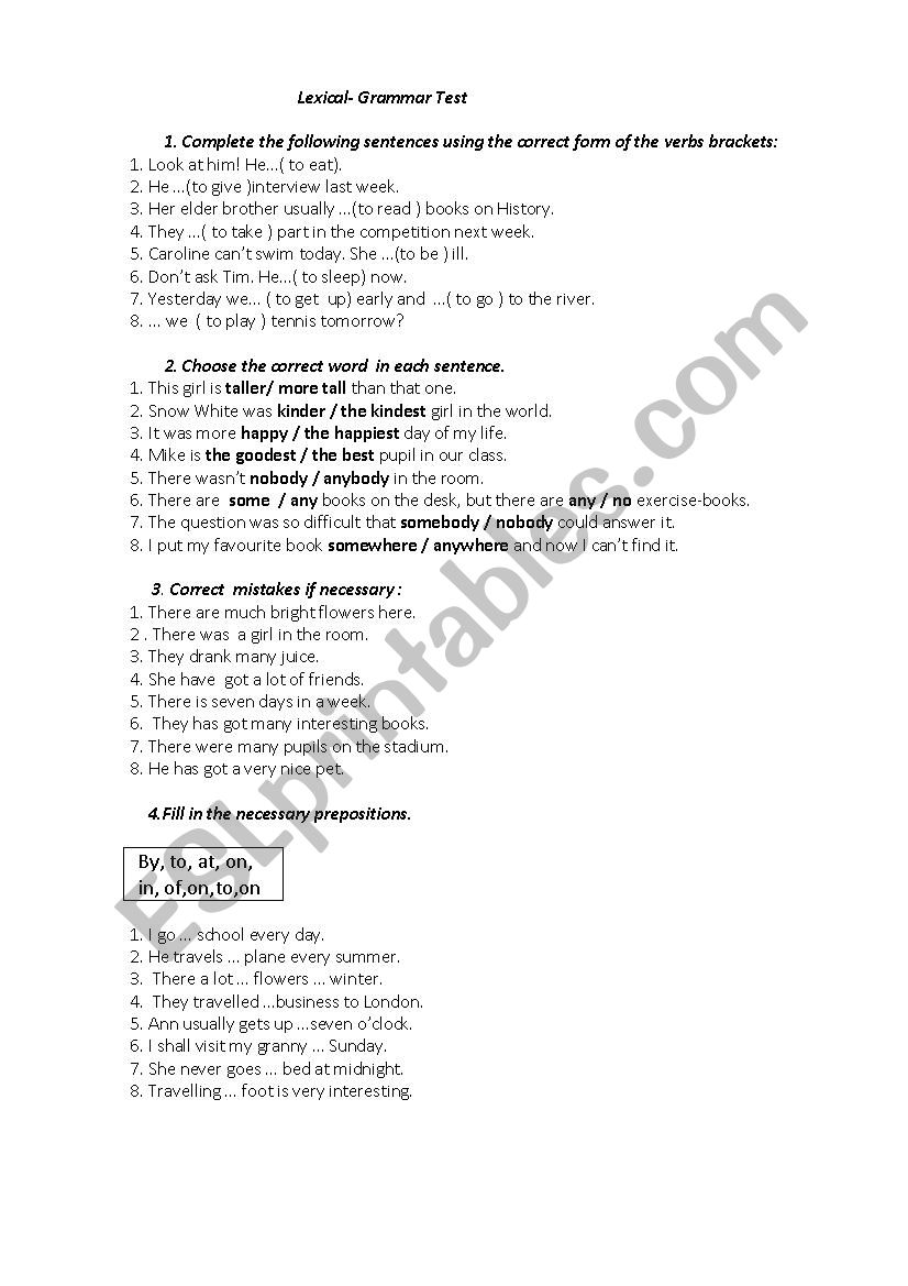 Lexical-Grammar Test worksheet