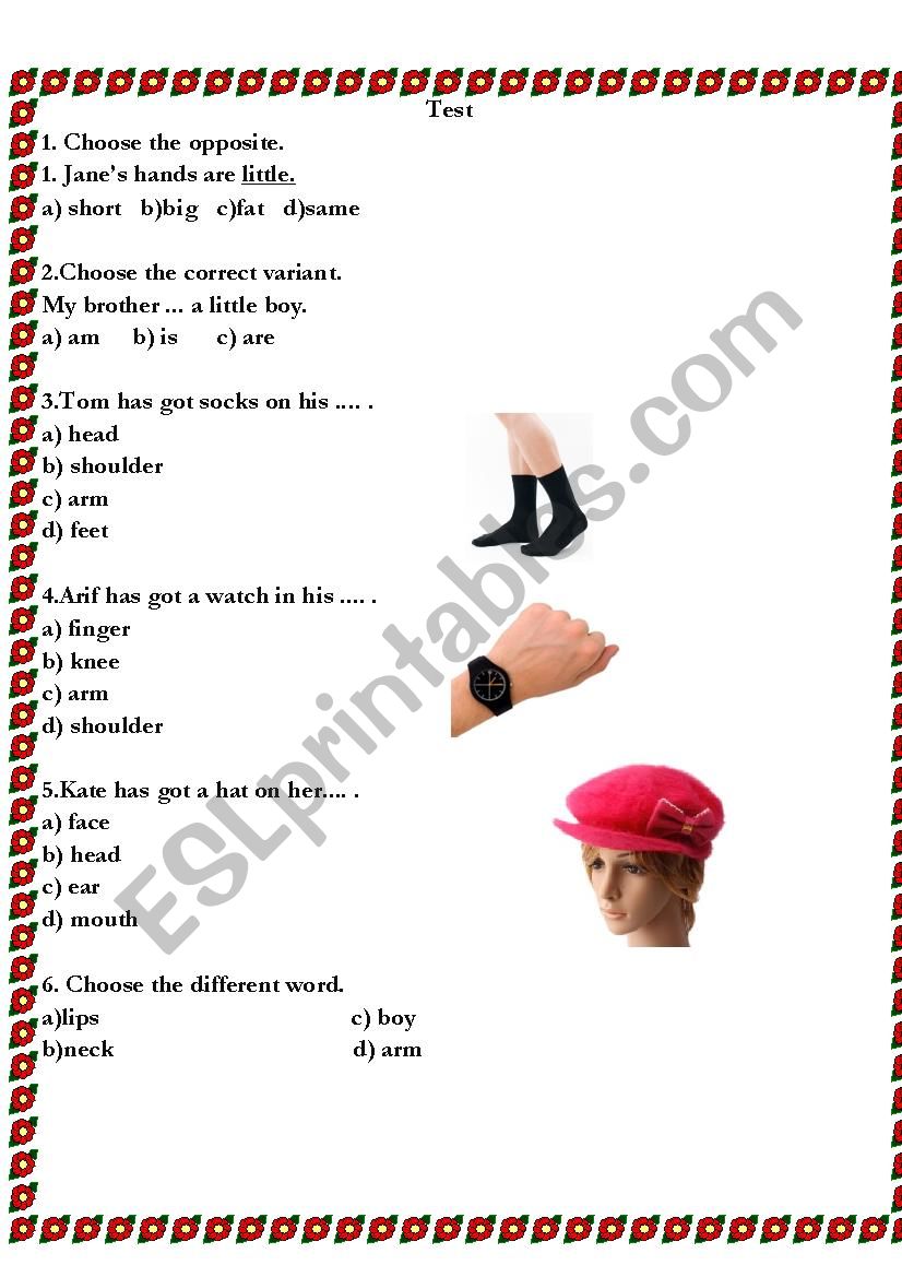 Revision test worksheet