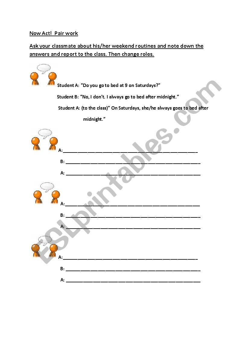 PAIRWORK: My daily routines worksheet