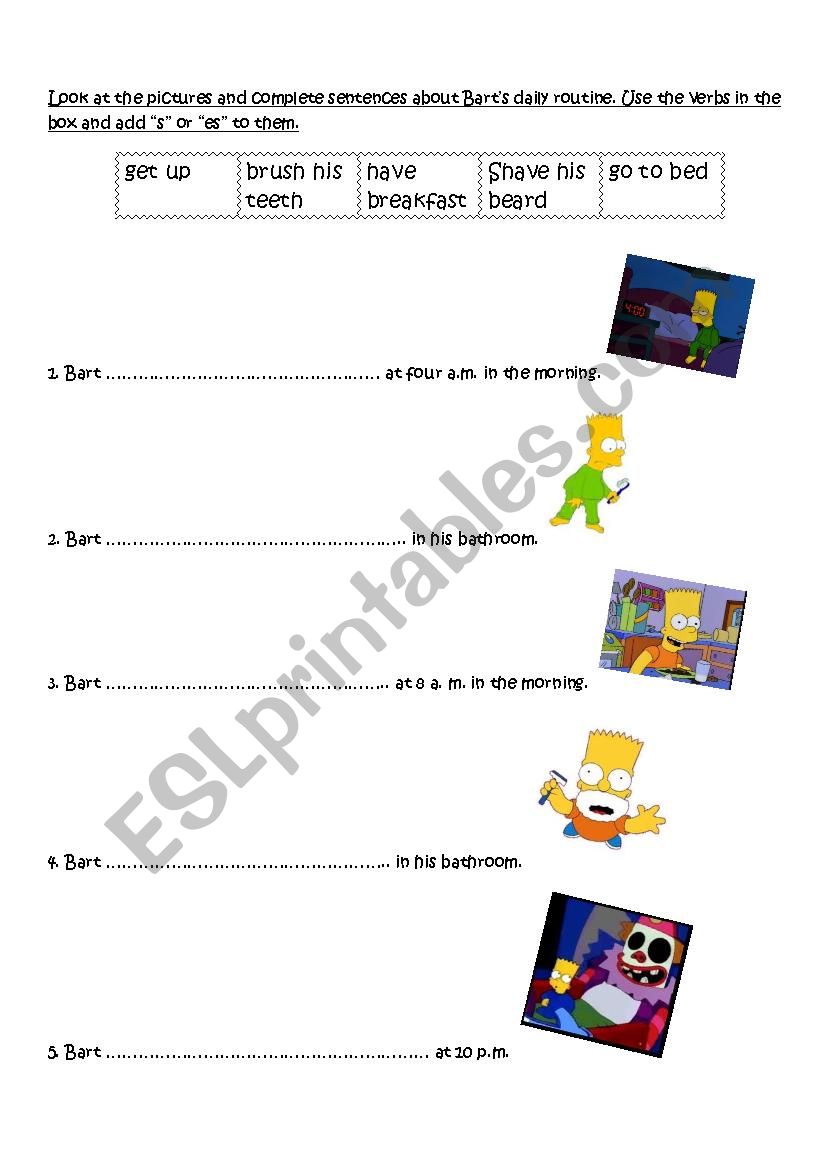 bart´s daily routine worksheet