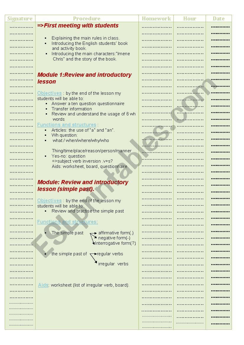 cahier de text worksheet