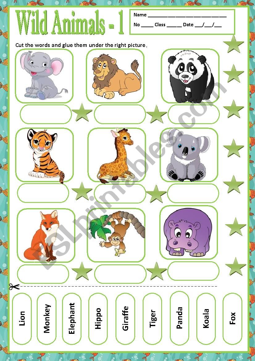 WILD ANIMALS 1 - MATCHING worksheet