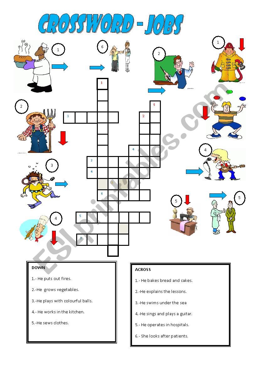 CROSS WORD:JOBS worksheet