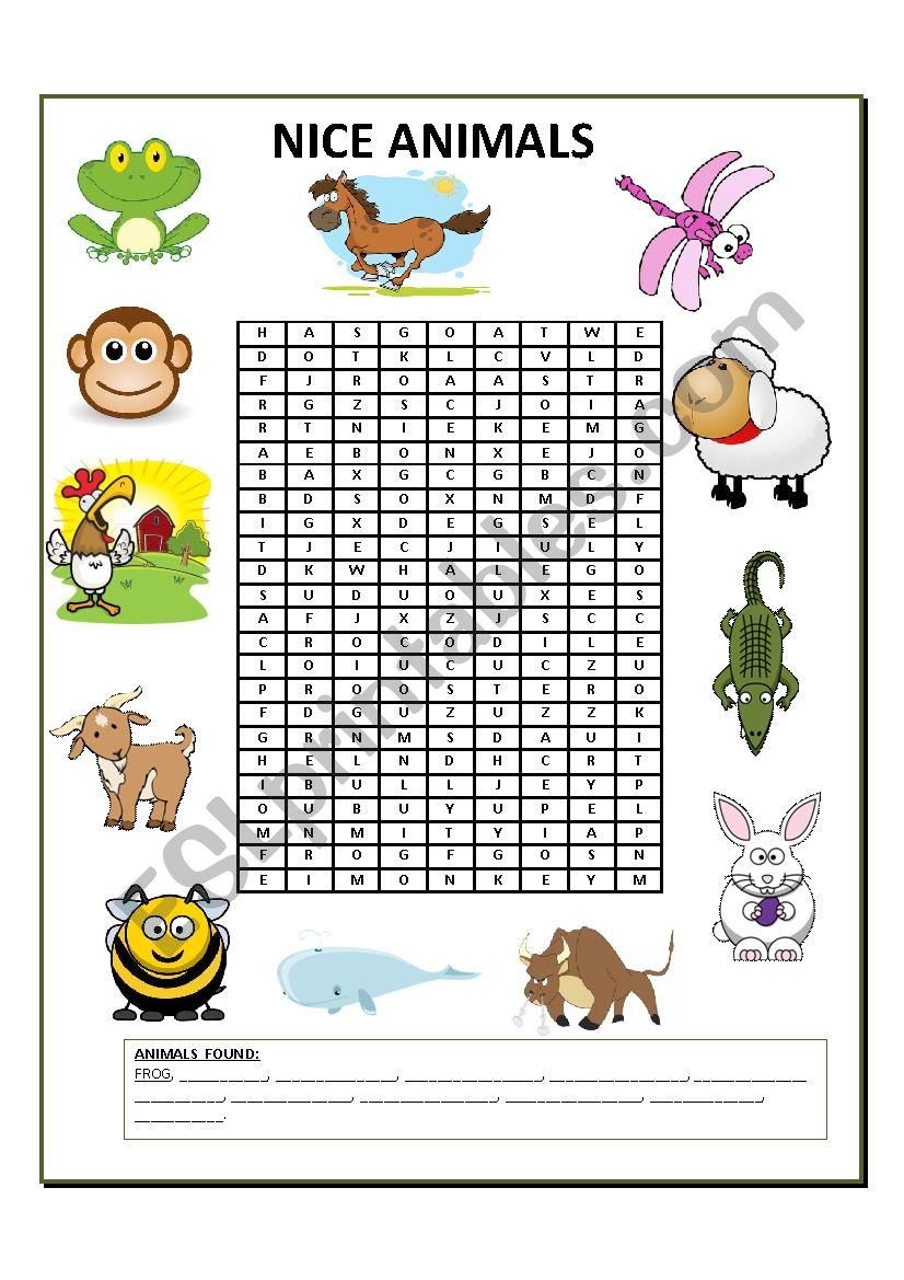 Wordsearch Animals worksheet