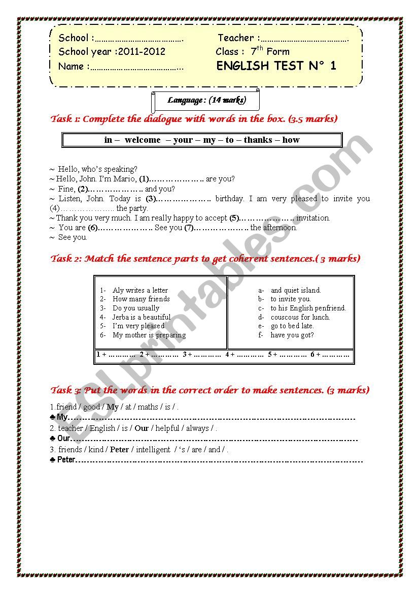 Full-Term Test N1 worksheet