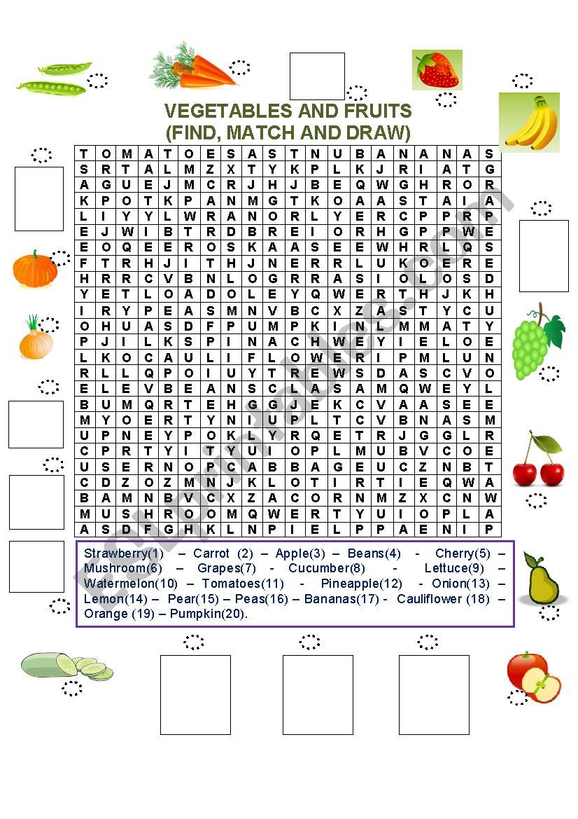 VEGETABLES AND FRUITS worksheet