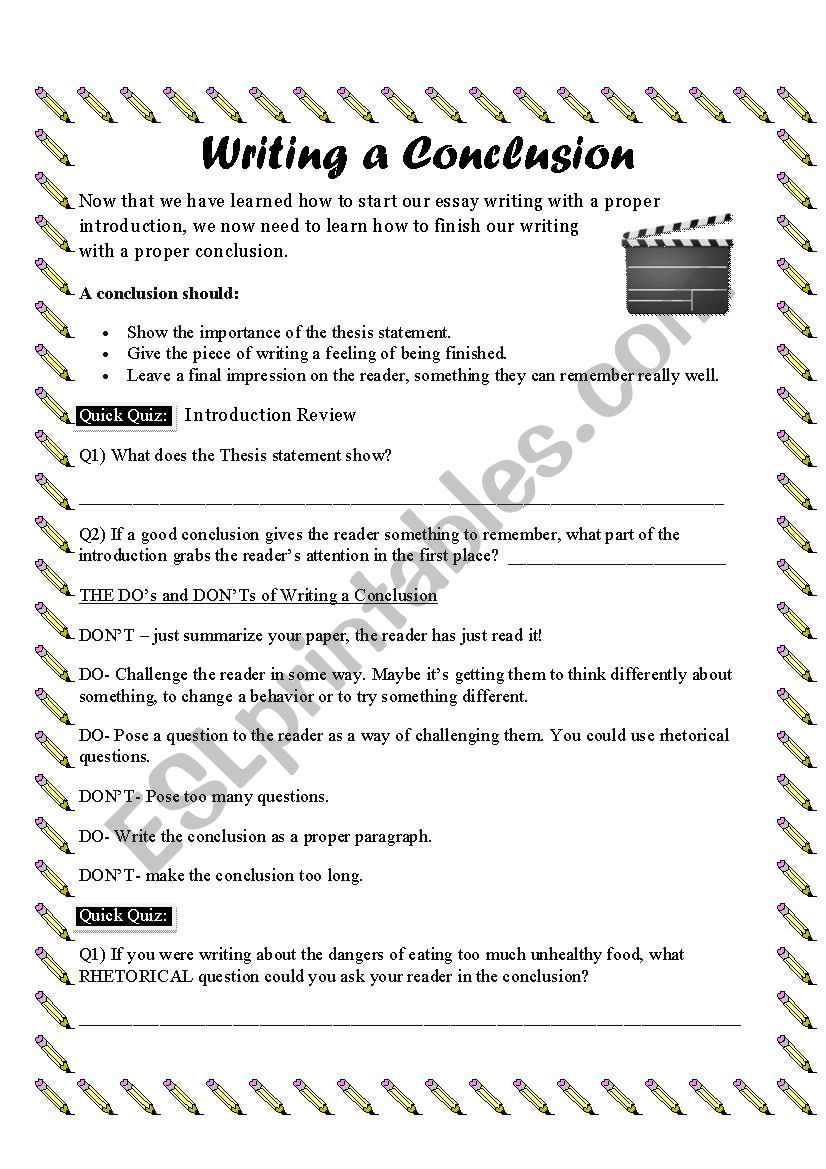 Writing A Conclusion For An Essay ESL Worksheet By Libbychic