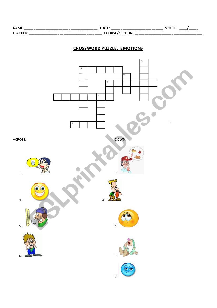 Emotions Crossword Puzzle worksheet
