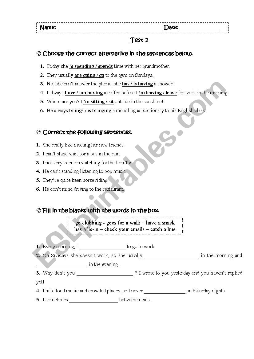 Test 1 worksheet