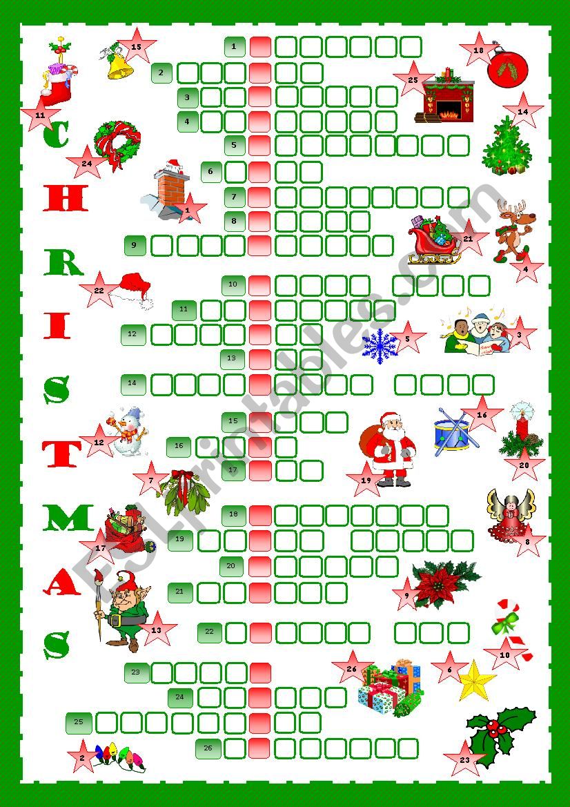 Christmas crossword worksheet