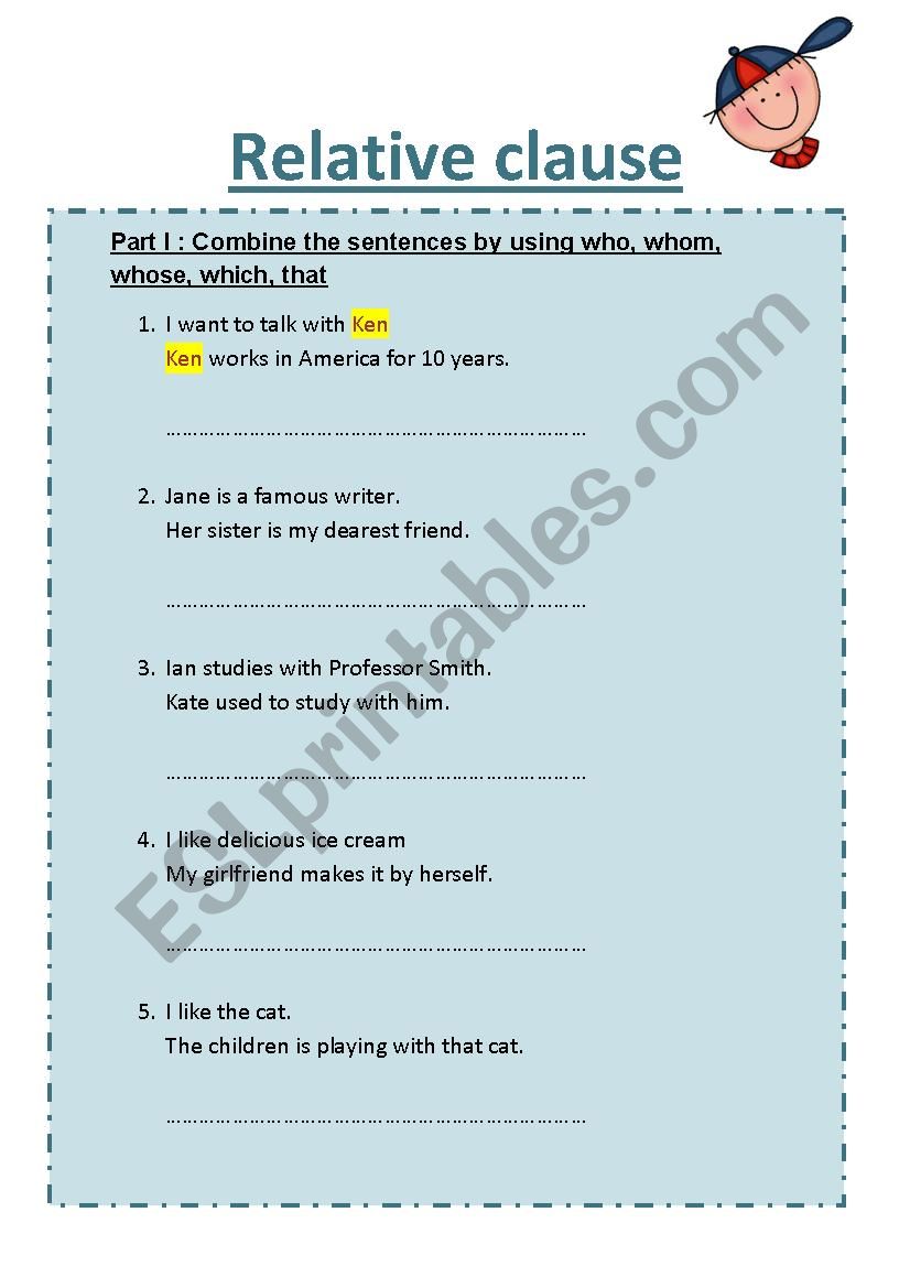 relative clause worksheet