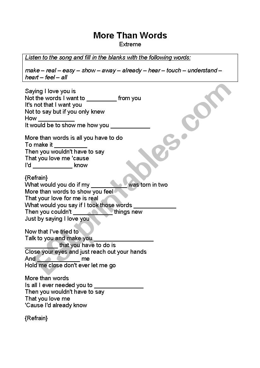 MORE THAN WORDS worksheet