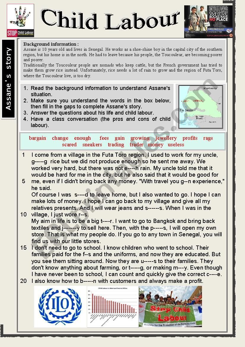 CHILD LABOUR  AssaneÂ´s story cloze + debate