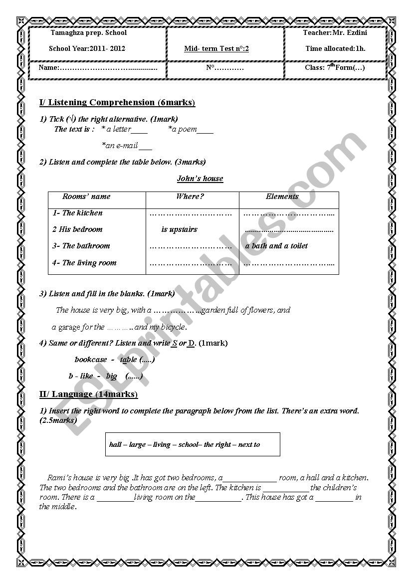 Mid-term test n2 worksheet