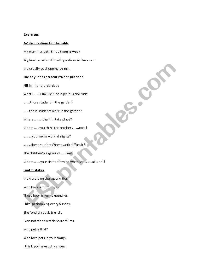 exercises worksheet