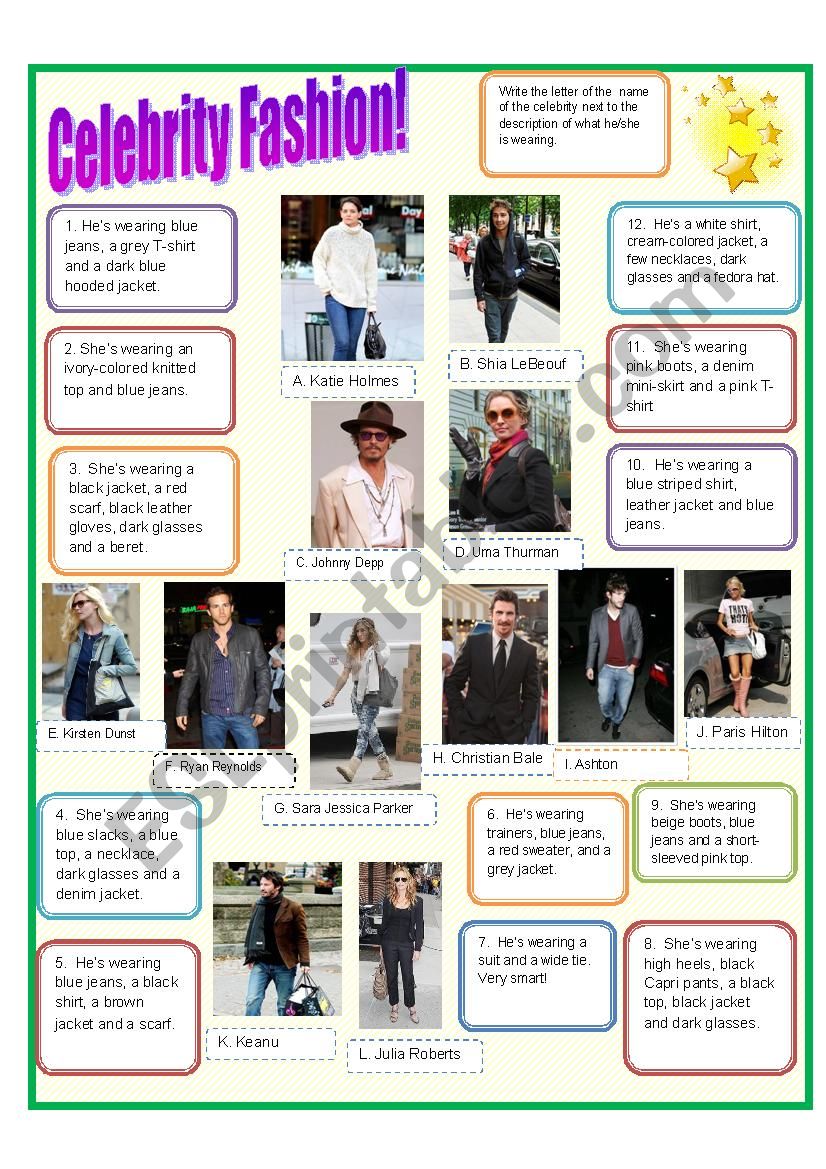 Celebrity Fashion worksheet