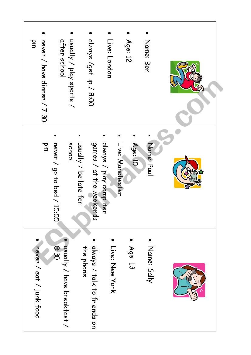 Present Simple Speaking/Writing activity