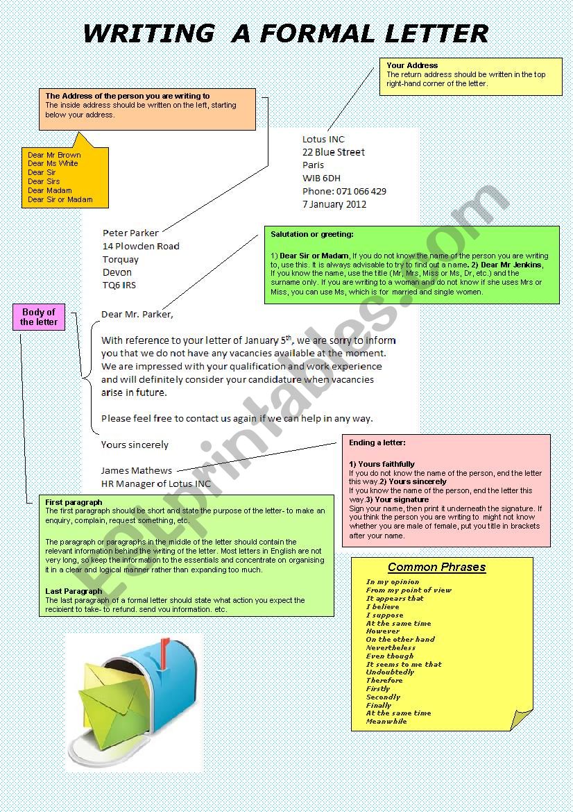 Writing formal letter worksheet