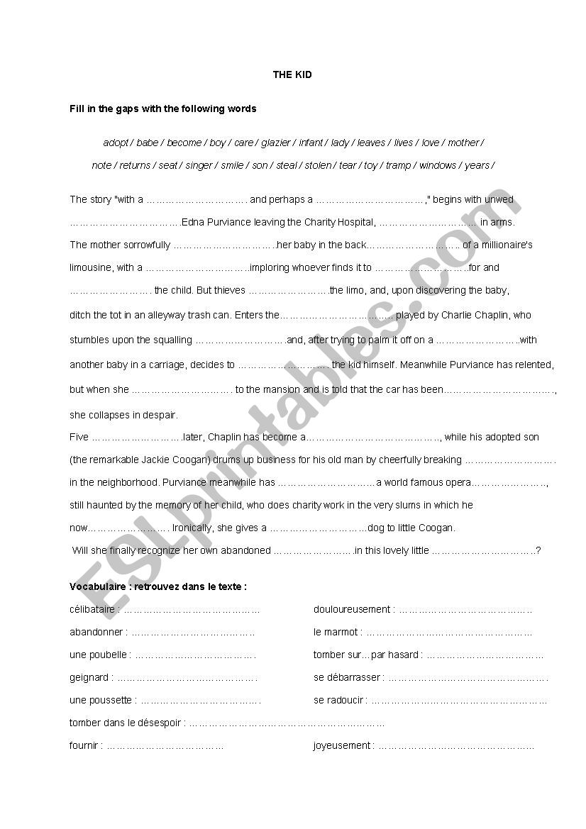 THE KID worksheet