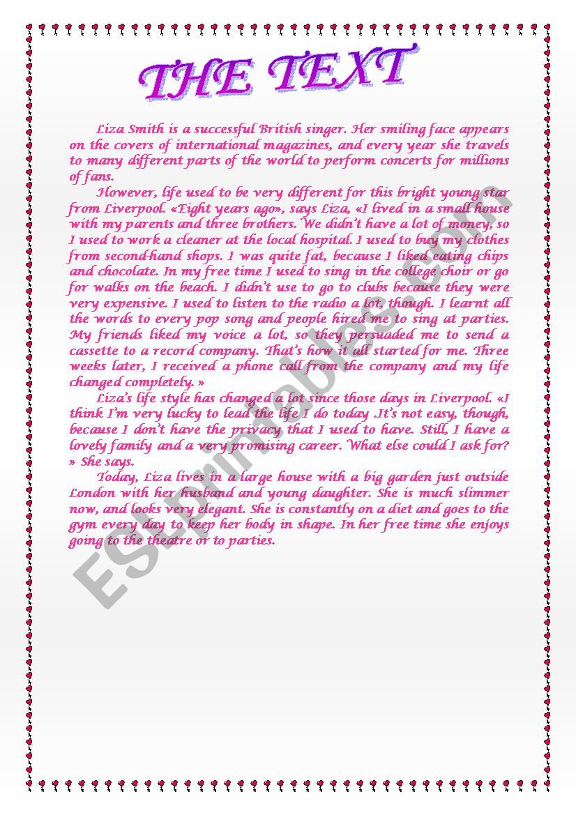 Ordinary Test N°1 A SUCCESSFUL BRITISH SINGER - ESL worksheet by nesso ness