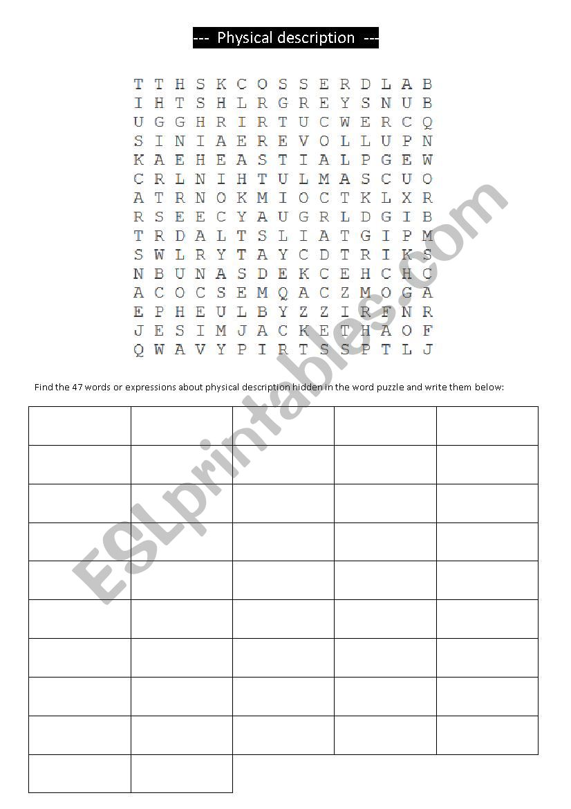 Physical description - a  word puzzle