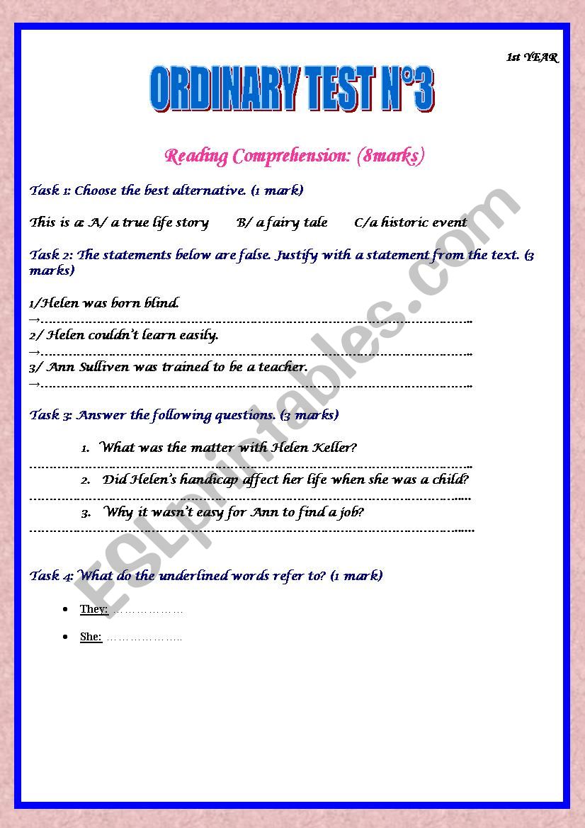 Ordinary Test N3 DISABILITY  worksheet