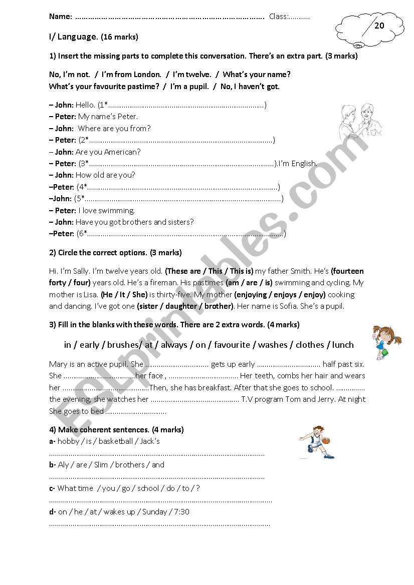 7th form mid-term test n1 worksheet