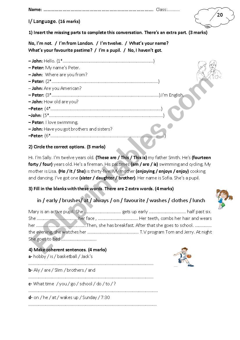 7th form mid-term test n1 worksheet