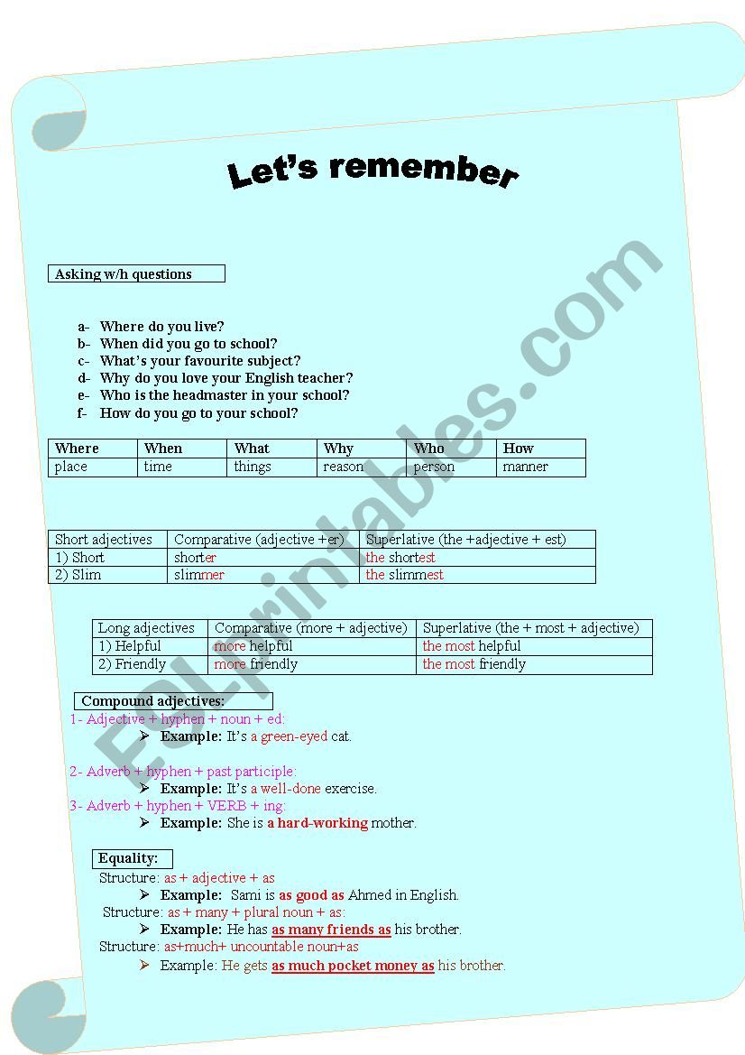 lets remember worksheet