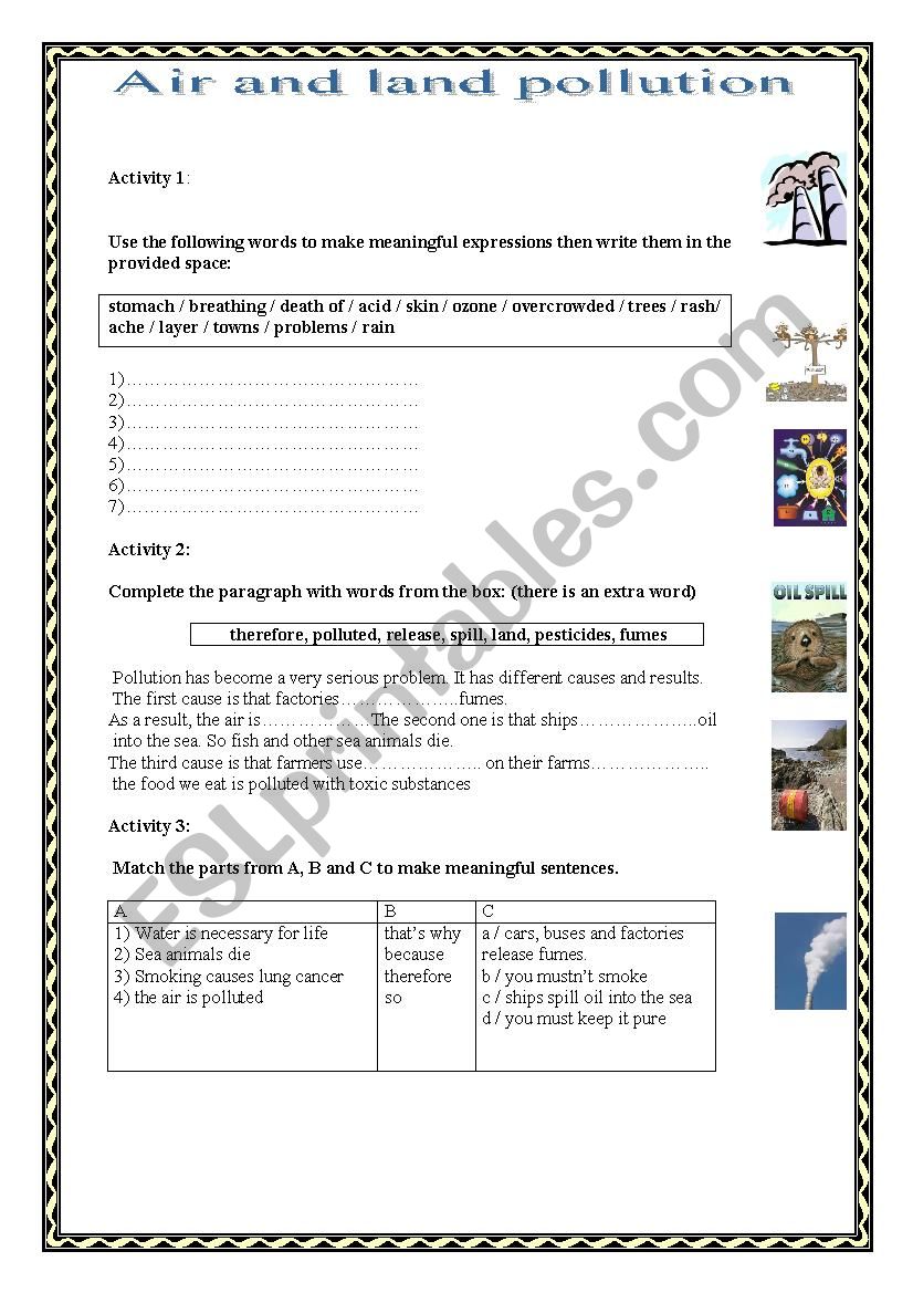 pollution worksheet