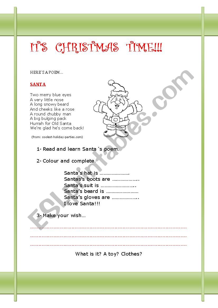 ITÂ´S CHRISTMAS TIME!!! - ESL worksheet by PATTRICIAA