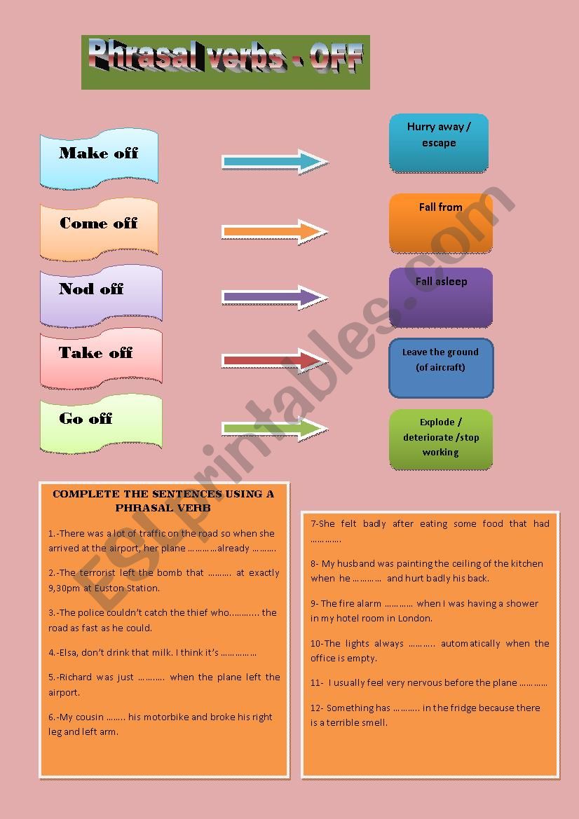 Phrasal Verbs - Off worksheet