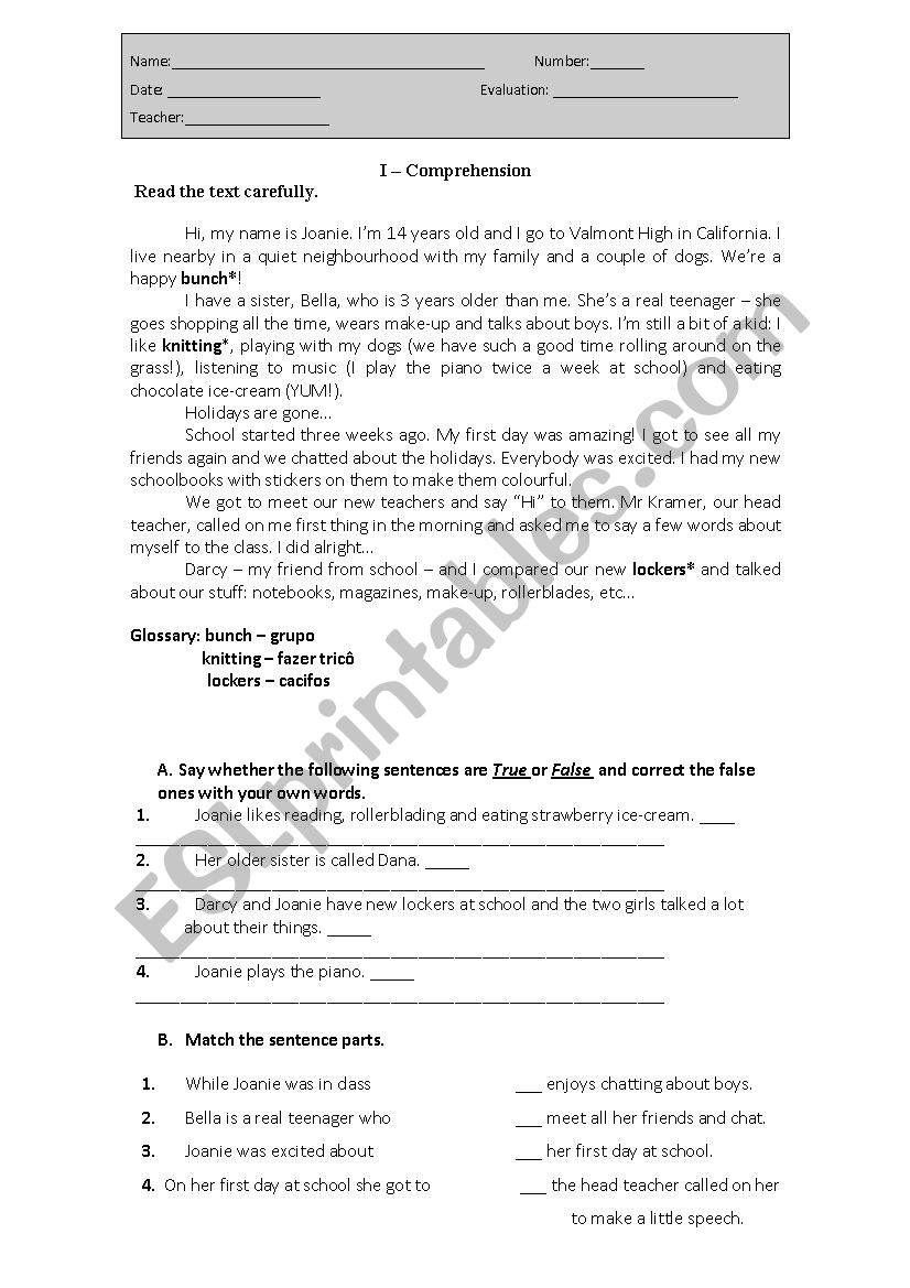 7th grade Test_ School worksheet