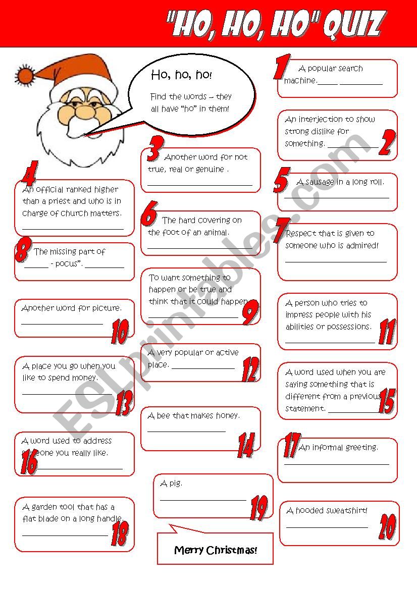 Ho - Ho - Ho Quiz 3 worksheet