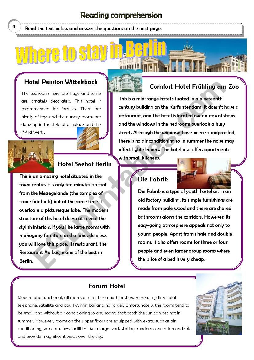 Hotels in Berlin - reading comprehension